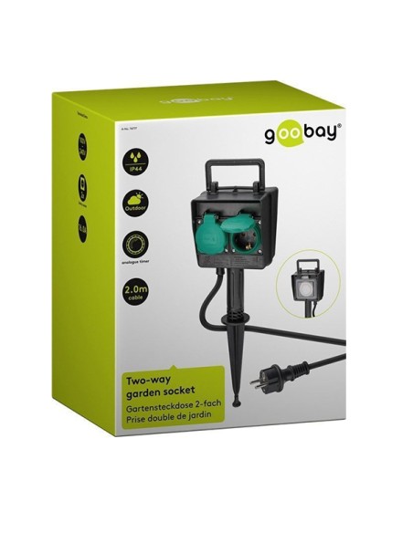
76777 GOOBAY Regleta de  2  tomas Exterior IP44 Temporizador Goobay