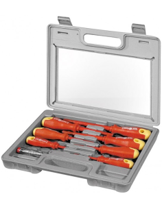 
77113 FIXPOINT - Juego de destornilladores electricos, 8 pzas. - Herramineta de Acero endurecido, incl. probador de voltaje
