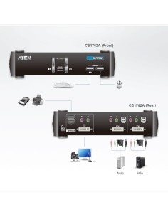 
ATEN CS1762A  Conmutador KVM de tipo USB de 2 puertos con interfaz DVI, transmisión del sonido y concentrador USB 2.0 (cables 2