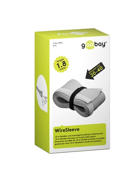 
51918 GOOBAY - Cubre cables 20-40 mm con Velcro Blanco, 1,8 m Funda trenzada textil Goobay