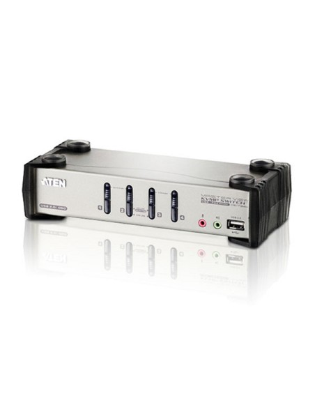 
ATEN CS1734BConmutador KVM de tipo USB - PS/2 de 4 puertos con interfaz VGA, transmisión del sonido y concentrador USB 2.0 (c