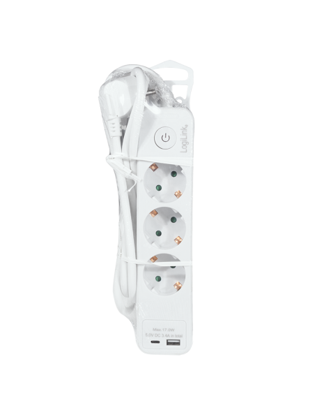
LPS279U  Regleta de  3 tomas  + 2 USB, 1x USB-A, 1x USB-C, 1.5 m, Blanco Logilink