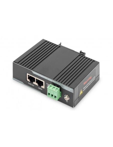 
DN-651112 Inyector PoE+ Gigabit industrial 802.3 af/at Potencia de salida de 60 W, montaje en carril DIN y en pared, 