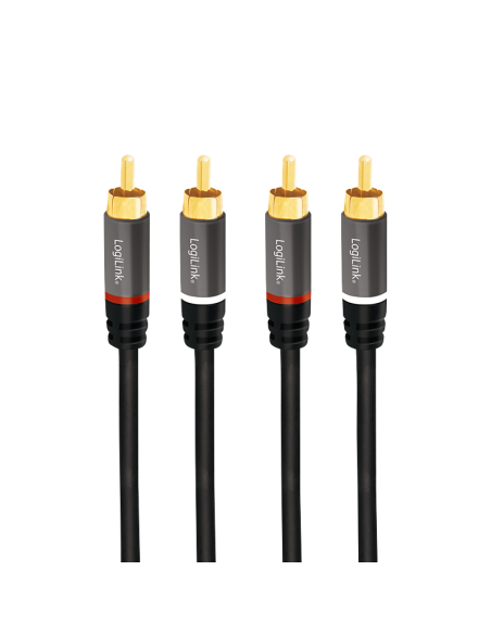 
CA1201 LOGILINK - Cable Audio, 2x RCA/M a 2x RCA/M, metal, Negro, 0,50 m. Con marca de conector RCA rojo / blanco (señal de a