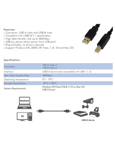 
Cable USB 2.0 A Macho- B Macho Activo  15m  Logilink