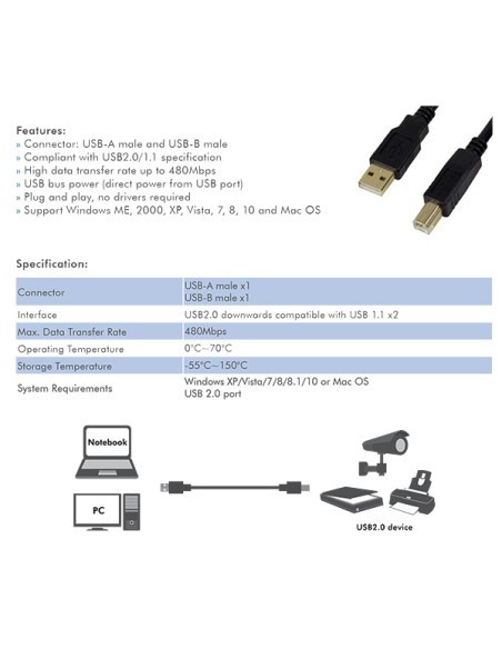 
Cable USB 2.0 A Macho- B Macho Activo  15m  Logilink