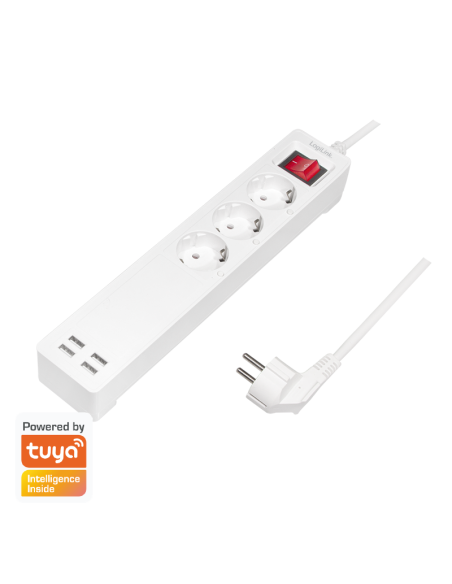 
SH0103 Regleta  inteligente Wi-Fi, 3 vías (CEE 7/3), 4x USB, compatible con Tuya Logilink
