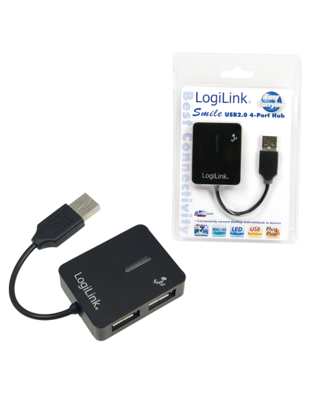 
Hub USB 2.0 de  4 puertos sin alimentador,Negro,  Logilink
