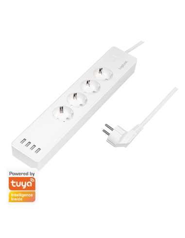 
SH0104 Regleta  inteligente Wi-Fi, 4 vías (CEE 7/3), 4x USB, compatible con Tuya Logilink