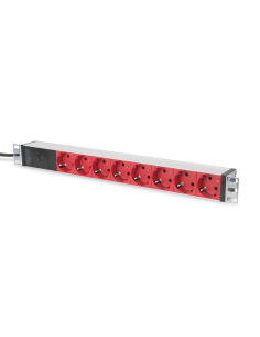 Regleta Aluminio Rack 19"  8 Schuko 1xC14 Rojo  DIGITUS