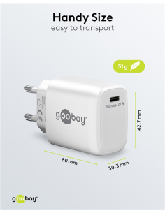 
65406 Cargador  20W USB 1 puert. USB-C Blanco GAN FC PD Goobay 2