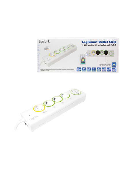 
PA0130 LogiSmart Wifi regeleta de 4 toma y 4 USB con medicion y conmutacion
Regleta inteligente