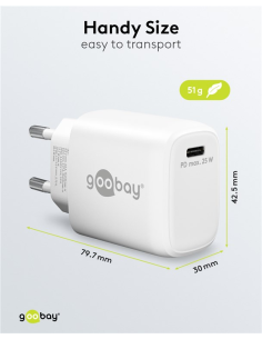 
65368 Cargador  25W USB 1 puert. USB-C Blanco GAN FC PD Salida Lateral Goobay