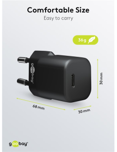 
59715 Cargador  30W USB 1 puert. USB-C Negro GAN PD Salida Lateral Tamaño Nano Goobay