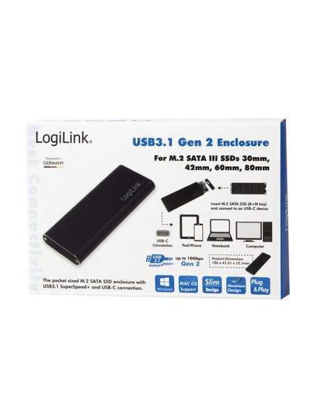 
UA0314 LOGILINK Caja Externa USB 3.2 Gen2X1 para Discos M.2 SATA NGFF