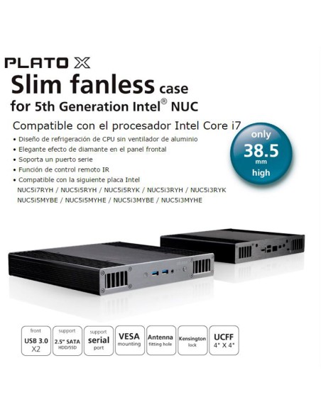 
Caja NUC Plato X , Low profile fanless case with Serial port