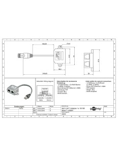 
Adaptador Separador de Pares Ethernet+ ISDN 1M-2H RJ45 Cat5e 2