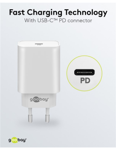 
61754 Cargador  45W USB 1 puert. USB-C Negro PD Salida Lateral Tamaño Goobay