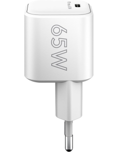 
65370 Cargador  65W USB 1 puert. USB-C Blanco GAN PD Salida Lateral Tamaño Nano Goobay