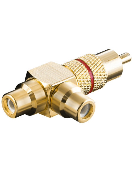 Adaptador RCA Macho a 2 RCA Hembra Rojo Metal