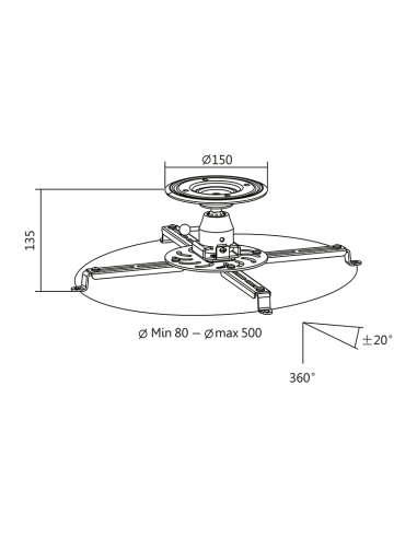 
Soporte techo  para video proyector,  80-500 mm 20° 360°