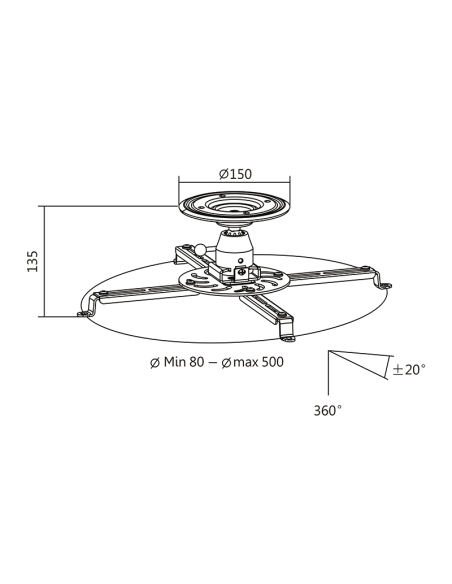 
Soporte techo  para video proyector,  80-500 mm 20° 360°