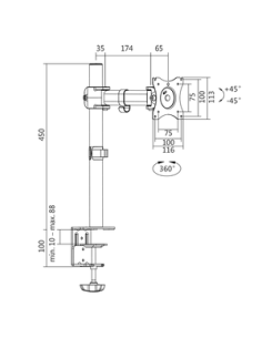 
Soporte de mesa para 1 Monitores de hasta 27 pulgadas Logilink
Bp0020  Brazo de 274mm 2
