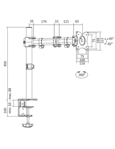 
BP0021 Soporte de mesa para 1 Monitores de hasta 27" Logilink Brazo 428mm 2