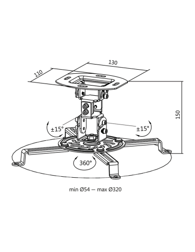 
Soporte techo  para video proyector,  54-320 mm 15° 360°