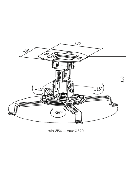 
Soporte techo  para video proyector,  54-320 mm 15° 360°