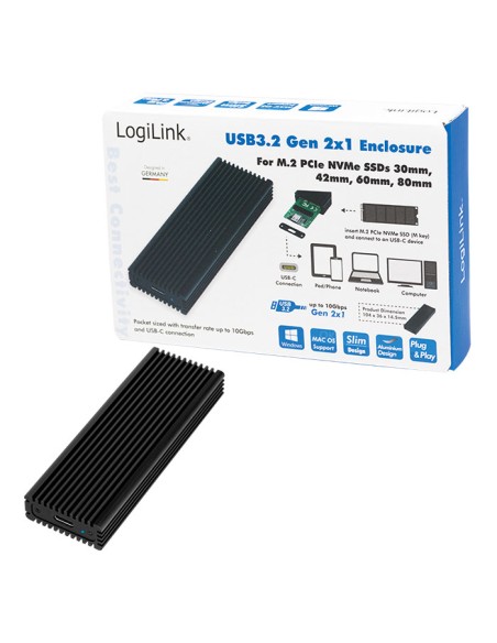 
UA0346 Caja Externa USB 3.2 Gen 2x1 para M.2 PCIe NVMe SSDs, Negro