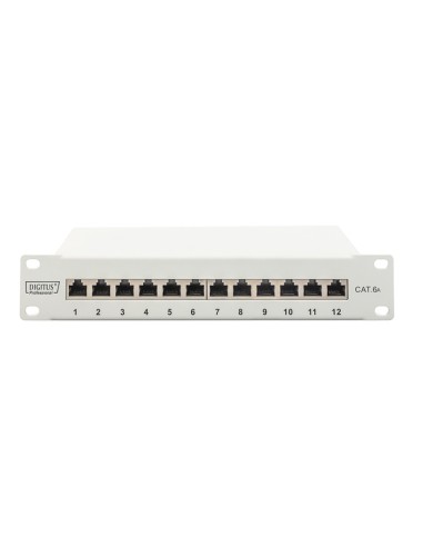 
DN-91612S-EA-G DIGITUS - Panel de conexiones CAT 6A, blindado, campo de etiquetas de 12 puertos, 1U, montaje en rack de 10 ",