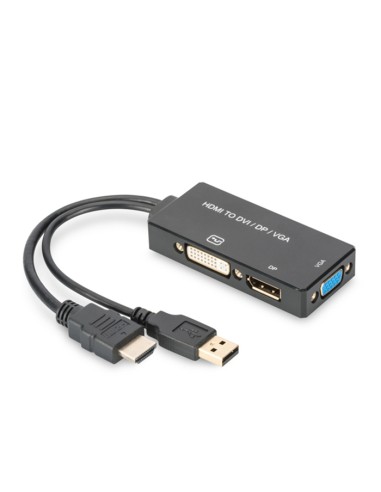 AK-330403-002-S  Convertidor de HDMI a DP+DVI+VGA, M-F/F/F, 0,2m, Negro Digitius