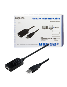 
UA0143 Cable Extensor Amplificador USB de  10m USB 2.0 Activo Macho Hembra  LogiLink