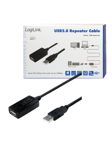 
UA0143 Cable Extensor Amplificador USB de  10m USB 2.0 Activo Macho Hembra  LogiLink