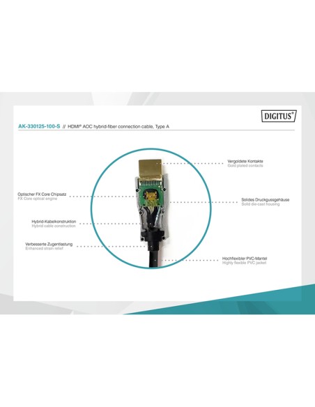 
AK-330125-150-S DIGITUS - Cable de fibra óptica híbrido HDMI AOC, UHD 4K, 15 m Digitus
