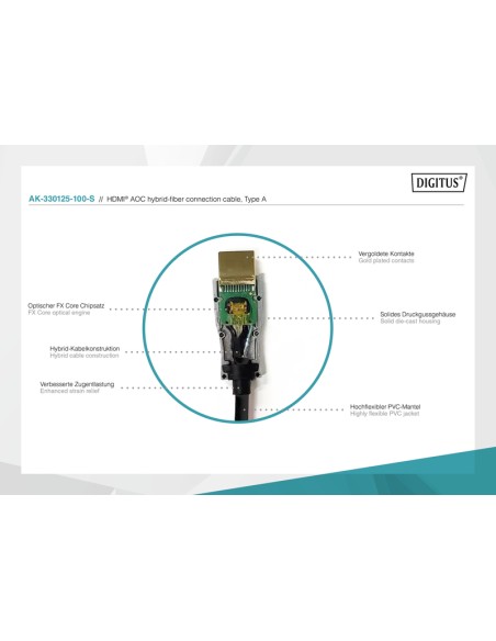 
AK-330125-100-S DIGITUS - Cable de fibra óptica híbrido HDMI AOC, UHD 4K, 10 m