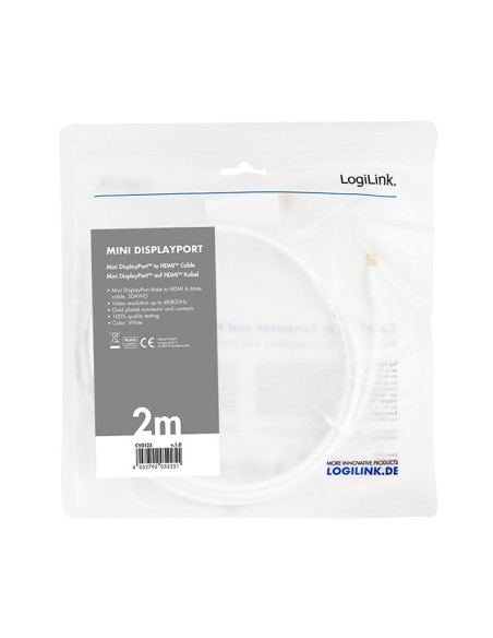 
CV0123 LOGILINK - Cable Mini DisplayPort/HDMI  2m 4K 30Hz   Blanco Logilink