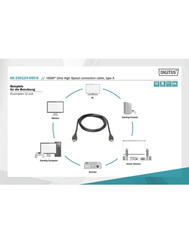 
AK-330124-050-S DIGITUS - Cable HDMI A-A  5 metros Negro 8K 60Hz 48Gbit