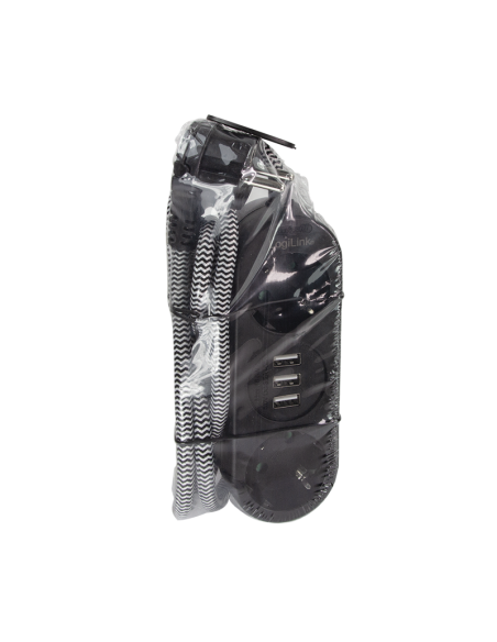 
LPS262U LOGILINK - Regleta de enchufes de 2 vías, 2x CEE 7/3 + 3x USB-A, cable textil, negro