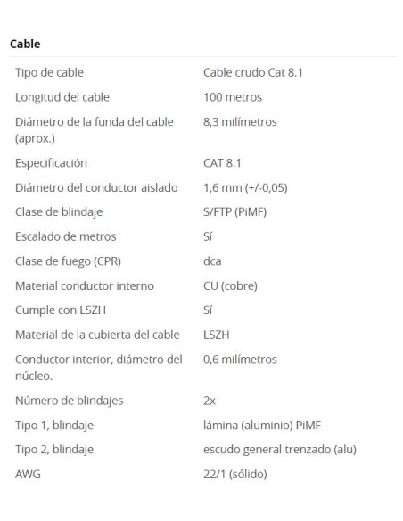 
61128 GOOBAY - Bobina CAT 8.1 S-FTP  100m Instalacion Amarillo AWG22/1 Dca LSZH