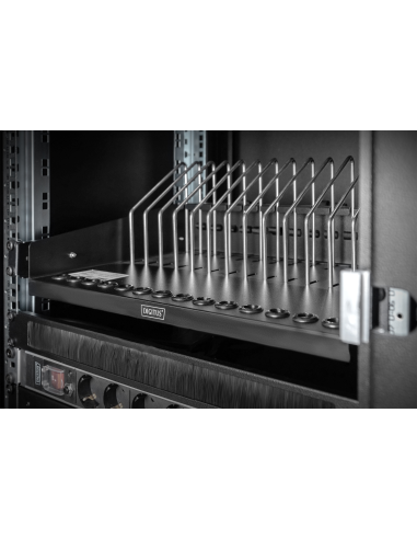 
DN-97665  DIGITUS - Estante extensible para tabletas, ordenadores portátiles, smartphones. 175x483x340 mm, negro (RAL 9005). 