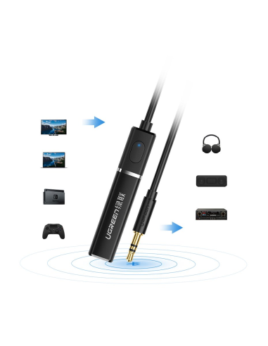 
40761 CM107 UGREEN - Transmisor ugreen bluetooth 5.0 adaptador de audio inalámbrico 3.5 mm mini jack negro