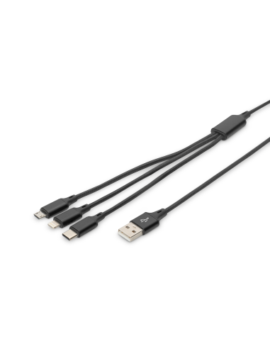 
AK-300160-010-S DIGITUS - Cable de carga 3 en 1, USB A - Lightning + Micro USB + USB-C