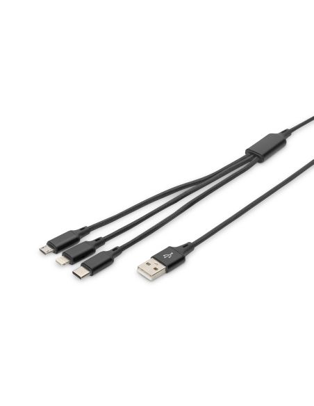 
AK-300160-010-S DIGITUS - Cable de carga 3 en 1, USB A - Lightning + Micro USB + USB-C