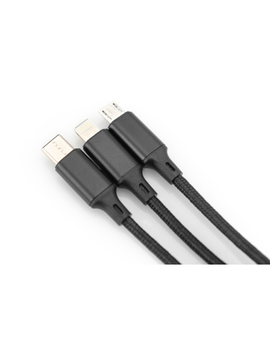 
AK-300160-010-S DIGITUS - Cable de carga 3 en 1, USB A - Lightning + Micro USB + USB-C