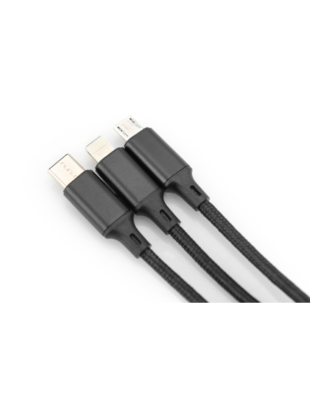 
AK-300160-010-S DIGITUS - Cable de carga 3 en 1, USB A - Lightning + Micro USB + USB-C