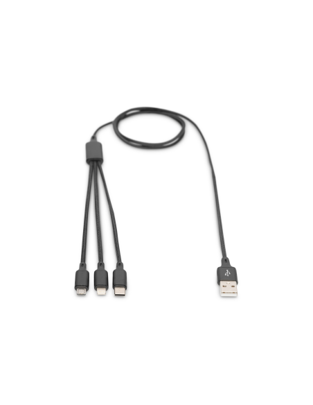 
AK-300160-010-S DIGITUS - Cable de carga 3 en 1, USB A - Lightning + Micro USB + USB-C