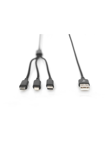
AK-300160-010-S DIGITUS - Cable de carga 3 en 1, USB A - Lightning + Micro USB + USB-C