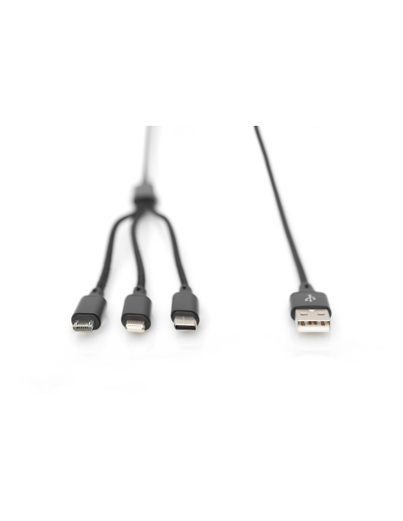 
AK-300160-010-S DIGITUS - Cable de carga 3 en 1, USB A - Lightning + Micro USB + USB-C